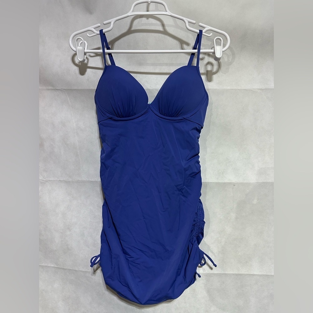 SPANX Assets Rouched UNDERWIRE PUSH UP BLUE SWIMSUIT ONE PIECE WOMEN'S Small EUC